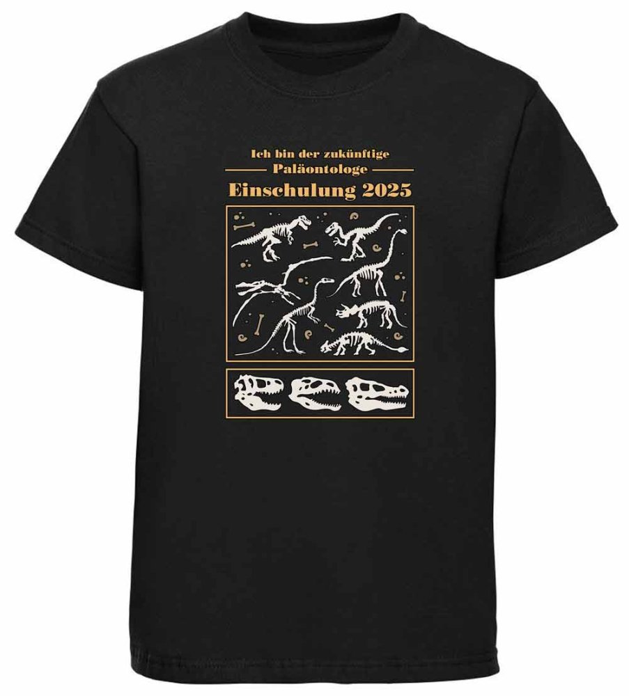 Bedrucktes Kinder T-Shirt „ zukünftige Paläontologe mit Dino Skeletten“ i36
